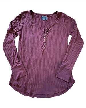 Abercrombie & Fitch Women's Burgundy Ribbed Long Sleeve Henley Top Size XL